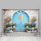 Blume Topf Blau Bogen Tür Kaninchen Ostern Hintergrund